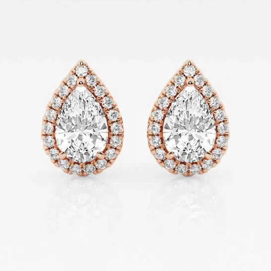JMS always Earrings Original Brilliant Diamond 14KT Rose Gold 3 12 cttw PearCut Lab Grown Diamond Halo Stud Earrings for Women FGVSSI GSI