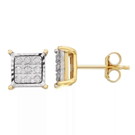 JMS always Earrings Original Diamond Muse 015 cttw Yellow Gold Over Sterling Silver Square Diamond Stud Earrings JMS always Earrings Original Diamond Muse 015 cttw Yellow Gold Over Sterling Silver Square Diamond Stud Earrings