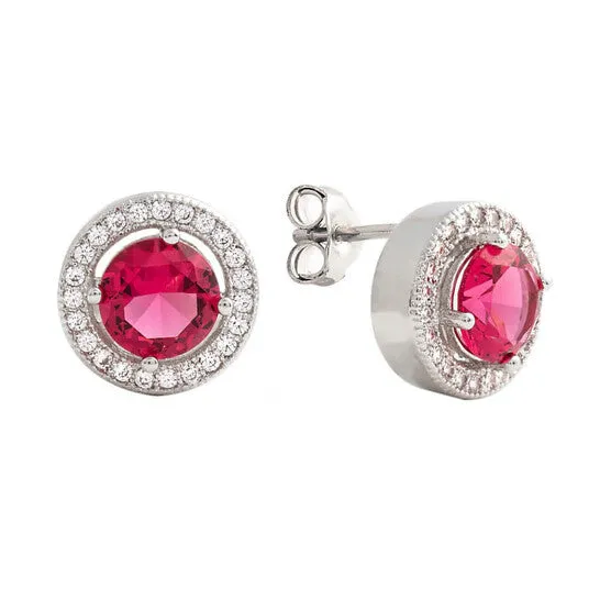 JMS always Earrings Original Elegant Confetti Womens 18K White Gold Plated Red CZ Simulated Diamond Classic Halo Stud Earrings JMS always Earrings Original Elegant Confetti Womens 18K White Gold Plated Red CZ Simulated Diamond Classic Halo Stud Earrings
