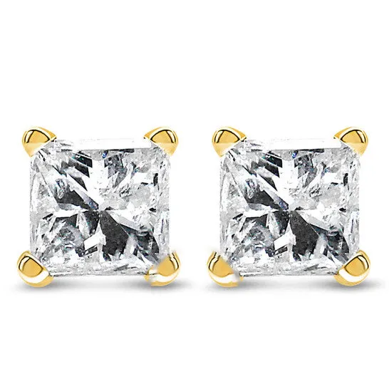 JMS always Earrings Original IGI Certified 14k Yellow Gold 12 cttw 4Prong Set PrincessCut Solitaire Diamond Push Back Stud Earrings LM Color I1I2 Clarity JMS always Earrings Original IGI Certified 14k Yellow Gold 12 cttw 4Prong Set PrincessCut Solitaire Diamond Push Back Stud Earrings LM Color I1I2 Clarity