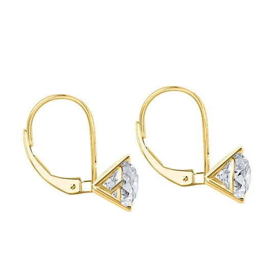 JMS always Earrings Original Maulijewels 020 Carat Round Natural White Diamond 3 Prong Set Leverback Earrings For Womens In 14K Solid Yellow Gold JMS always Earrings Original Maulijewels 020 Carat Round Natural White Diamond 3 Prong Set Leverback Earrings For Womens In 14K Solid Yellow Gold