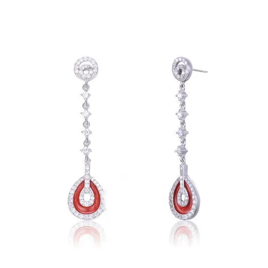JMS always Earrings Original Megan Walford 925 Sterling Silver Coral Cubic Zirconia Drop Earrings JMS always Earrings Original Megan Walford 925 Sterling Silver Coral Cubic Zirconia Drop Earrings