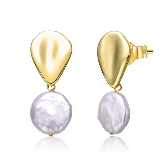 JMS always Earrings Original Megan Walford Sterling Silver 14k Yellow Gold Plated with White Coin Pearl Raindrop Double Dangle Drop Earrings JMS always Earrings Original Megan Walford Sterling Silver 14k Yellow Gold Plated with White Coin Pearl Raindrop Double Dangle Drop Earrings