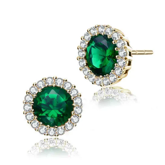 JMS always Earrings Original Rachel Glauber Elegant 14K Gold Plated Eemrald Green Cubic Zirconia Round Earrings