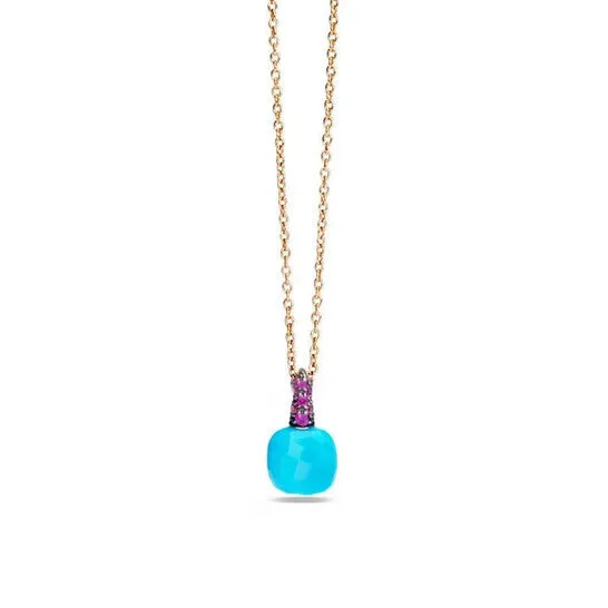 JMS always Necklaces Original Pomellato Capri Necklace with Turquoise in 18kt rose gold with rubies JMS always Necklaces Original Pomellato Capri Necklace with Turquoise in 18kt rose gold with rubies