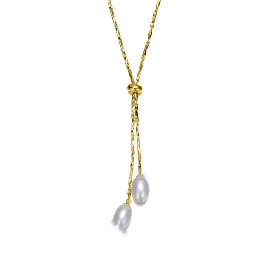 JMS always Necklaces Original Rachel Glauber 14K Gold Plated Pearl and Cubic Zirconia Y Neck Necklace