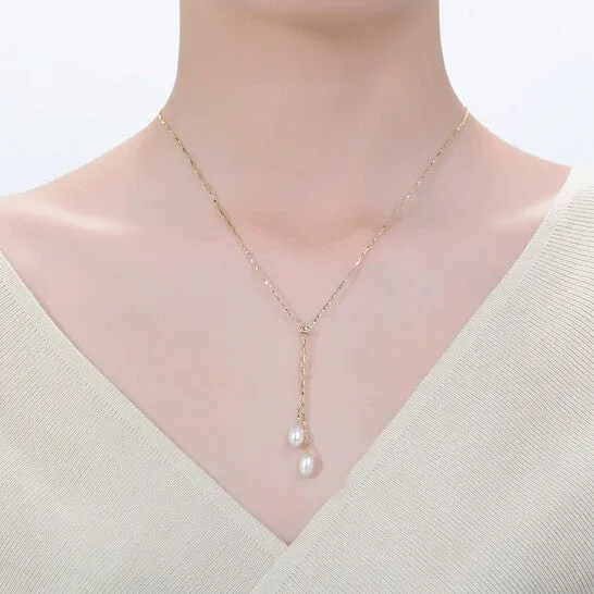 JMS always Necklaces Original Rachel Glauber 14K Gold Plated Pearl and Cubic Zirconia Y Neck Necklace JMS always Necklaces Original Rachel Glauber 14K Gold Plated Pearl and Cubic Zirconia Y Neck Necklace