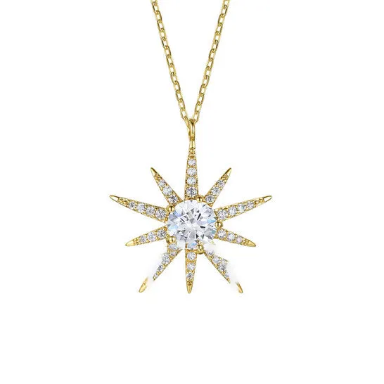 JMS always Necklaces Original Rachel Glauber 14k Gold Plated with Cubic Zirconia 10Point Starburst Pendant Necklace JMS always Necklaces Original Rachel Glauber 14k Gold Plated with Cubic Zirconia 10Point Starburst Pendant Necklace