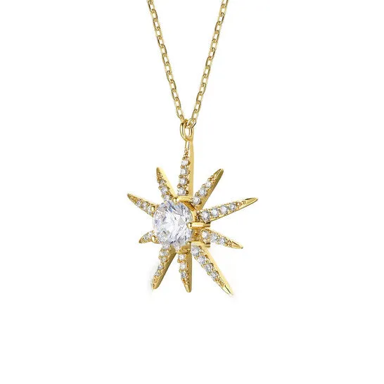 JMS always Necklaces Original Rachel Glauber 14k Gold Plated with Cubic Zirconia 10Point Starburst Pendant Necklace JMS always Necklaces Original Rachel Glauber 14k Gold Plated with Cubic Zirconia 10Point Starburst Pendant Necklace