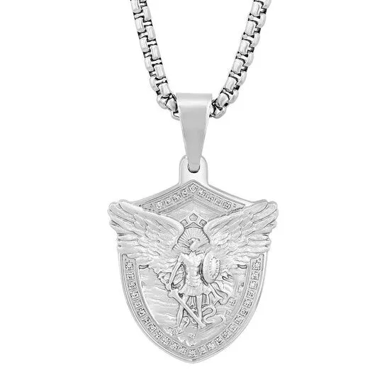 JMS always Necklaces Original Robert Alton 15CTW Diamond Stainless Steel St Michael Pendant JMS always Necklaces Original Robert Alton 15CTW Diamond Stainless Steel St Michael Pendant