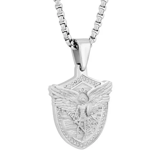 JMS always Necklaces Original Robert Alton 15CTW Diamond Stainless Steel St Michael Pendant JMS always Necklaces Original Robert Alton 15CTW Diamond Stainless Steel St Michael Pendant