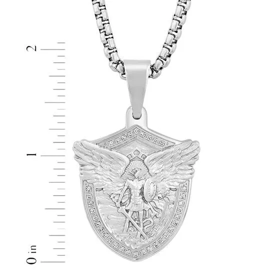 JMS always Necklaces Original Robert Alton 15CTW Diamond Stainless Steel St Michael Pendant JMS always Necklaces Original Robert Alton 15CTW Diamond Stainless Steel St Michael Pendant