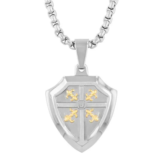 JMS always Necklaces Original Robert Alton Diamond Accent Stainless Steel Yellow Finish Shield Pendant JMS always Necklaces Original Robert Alton Diamond Accent Stainless Steel Yellow Finish Shield Pendant