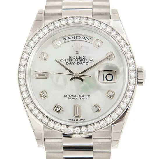 JMS always Necklaces Original Rolex DayDate 36 Mother of Pearl Diamond Dial 18kt White Gold President Watch 128349MDP JMS always Necklaces Original Rolex DayDate 36 Mother of Pearl Diamond Dial 18kt White Gold President Watch 128349MDP