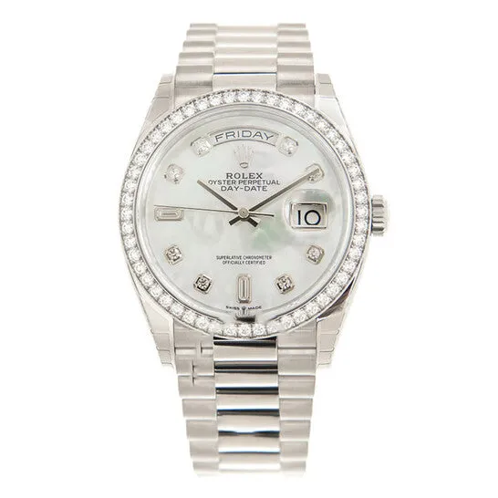 JMS always Necklaces Original Rolex DayDate 36 Mother of Pearl Diamond Dial 18kt White Gold President Watch 128349MDP JMS always Necklaces Original Rolex DayDate 36 Mother of Pearl Diamond Dial 18kt White Gold President Watch 128349MDP