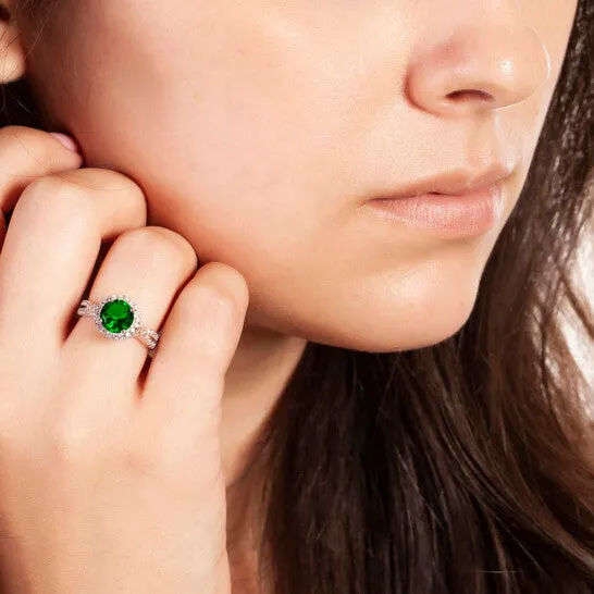 JMS always Original Elegant Confetti Womens 18K White Gold Plated Green CZ Simulated Diamond Halo Statement Cocktail Ring Rings JMS always Original Elegant Confetti Womens 18K White Gold Plated Green CZ Simulated Diamond Halo Statement Cocktail Ring Rings