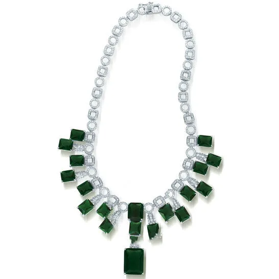 JMS always Original Megan Walford CZ Sterling Silver White Gold Plated Heavy Emerald Necklace Necklaces JMS always Original Megan Walford CZ Sterling Silver White Gold Plated Heavy Emerald Necklace Necklaces