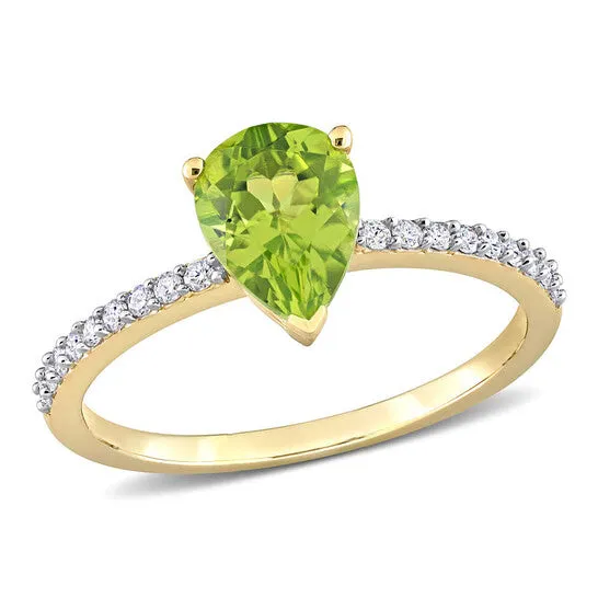 JMS always Rings Original Amour 14k Yellow Gold 1 17 CT TGW Pear Shape Peridot and 17 CT TDW Diamond Ring JMS always Rings Original Amour 14k Yellow Gold 1 17 CT TGW Pear Shape Peridot and 17 CT TDW Diamond Ring