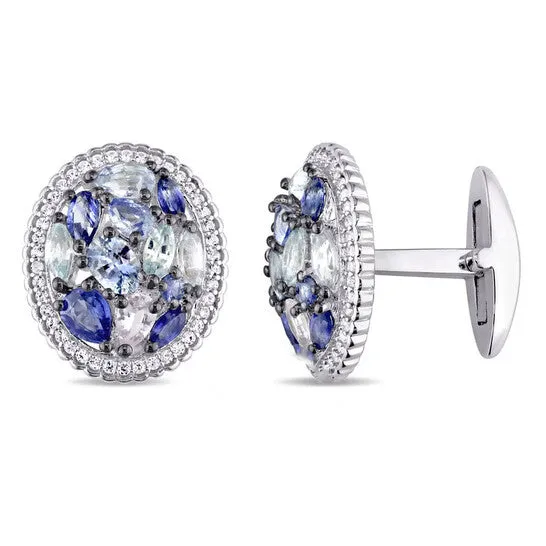 JMS always Rings Original AMOUR 6CT TGW Blue and White Sapphire Clustered Halo Cufflinks In Sterling Silver JMS always Rings Original AMOUR 6CT TGW Blue and White Sapphire Clustered Halo Cufflinks In Sterling Silver