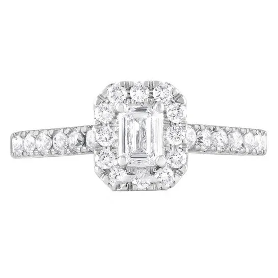JMS always Rings Original Brilliant Diamond 14K White Gold 1 CTTW LAB GROWN Diamond Halo Emerald Engagement Ring GH SI1SI2 JMS always Rings Original Brilliant Diamond 14K White Gold 1 CTTW LAB GROWN Diamond Halo Emerald Engagement Ring GH SI1SI2