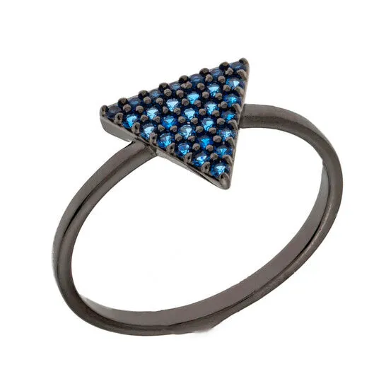 JMS always Rings Original Elegant Confetti Womens 18K Black Gold Plated Blue CZ Simulated Diamond Pave Stackable Triangle Ring JMS always Rings Original Elegant Confetti Womens 18K Black Gold Plated Blue CZ Simulated Diamond Pave Stackable Triangle Ring