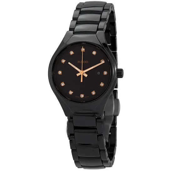 JMS always Watches Original Rado True Diamonds Quartz Black Dial Ladies Watch R27059732
