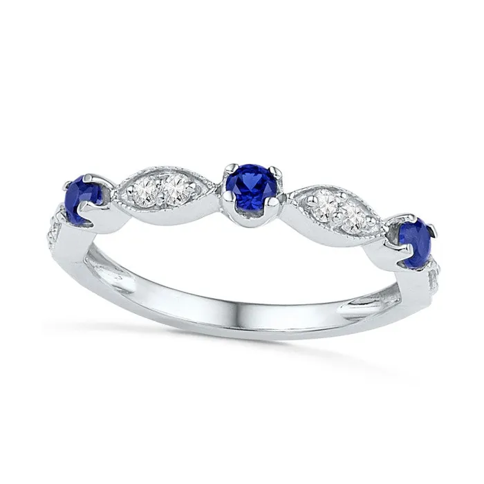 LabCreated Blue and White Sapphire Ring in Sterling Silver Goldia Rings