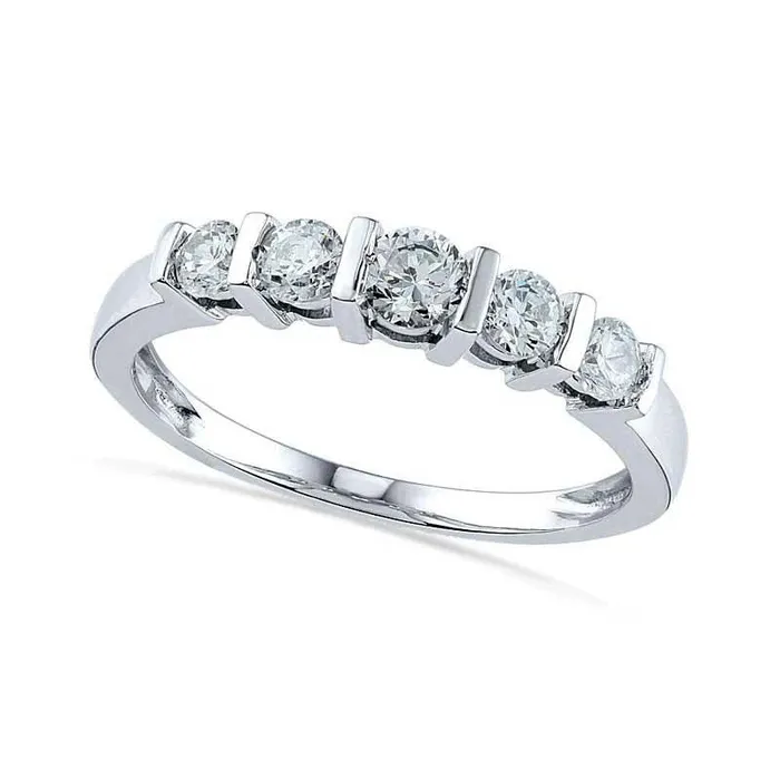 LabCreated White Sapphire Five Stone Anniversary Band in Sterling Silver Goldia Rings LabCreated White Sapphire Five Stone Anniversary Band in Sterling Silver Goldia Rings