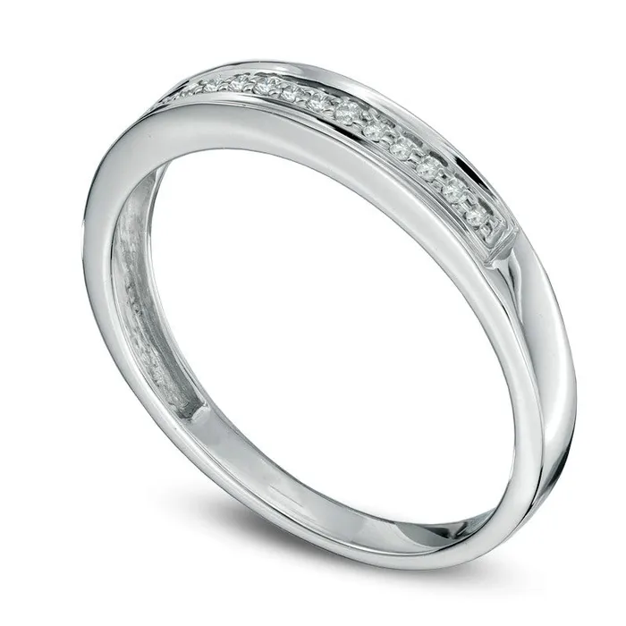 Ladies Natural Diamond Accent Wedding Band in Solid 10K White Gold Goldia Rings Ladies Natural Diamond Accent Wedding Band in Solid 10K White Gold Goldia Rings