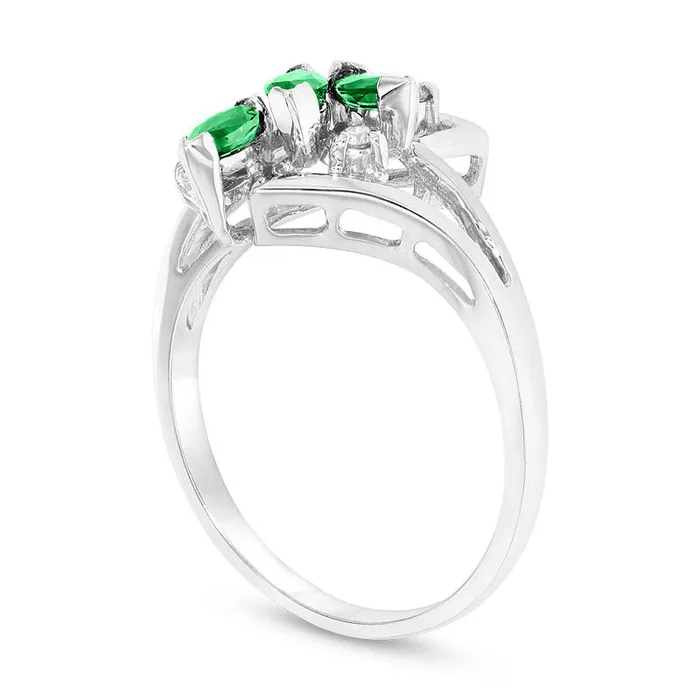 Marquise Emerald and Natural Diamond Accent Three Stone Bypass Ring in Solid 14K White Gold Goldia Rings Marquise Emerald and Natural Diamond Accent Three Stone Bypass Ring in Solid 14K White Gold Goldia Rings