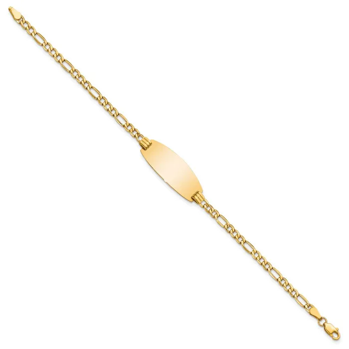 MDS Bracelets 14k SemiSolid Oval ID Figaro Bracelet MDS Bracelets 14k SemiSolid Oval ID Figaro Bracelet
