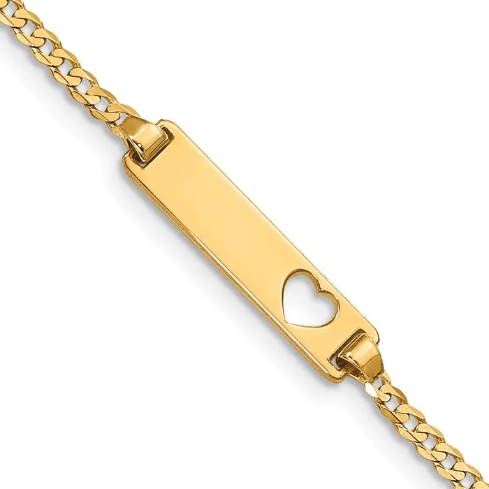MDS Bracelets Solid 14K Yellow Gold Cutout Heart Curb Link ID Bracelet