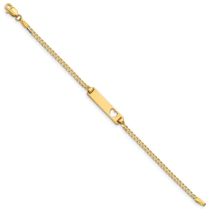 MDS Bracelets Solid 14K Yellow Gold Cutout Heart Curb Link ID Bracelet