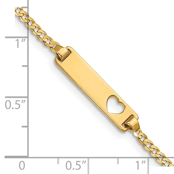 MDS Bracelets Solid 14K Yellow Gold Cutout Heart Curb Link ID Bracelet