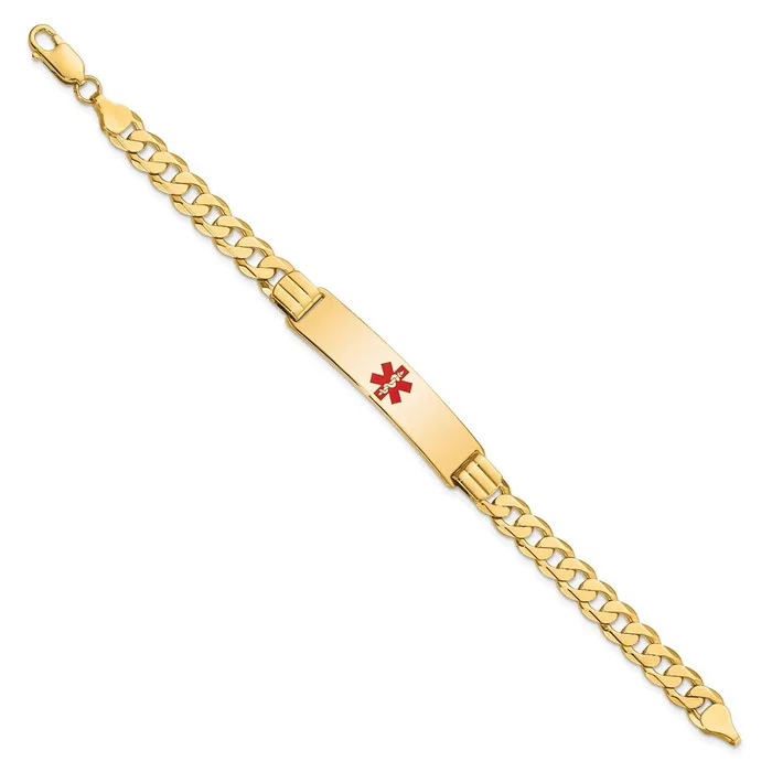 MDS Solid 14K Yellow Gold Medical Red Enamel Curb Link ID Bracelet Bracelets MDS Solid 14K Yellow Gold Medical Red Enamel Curb Link ID Bracelet Bracelets