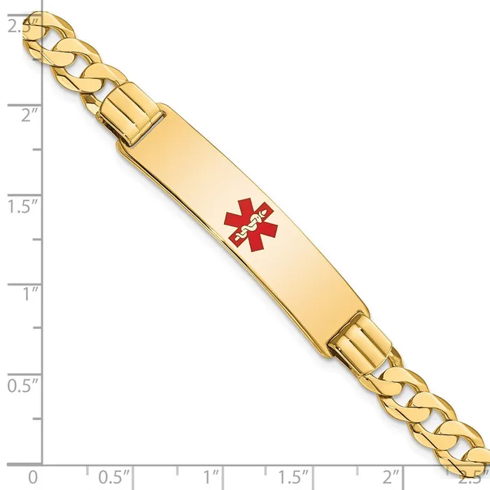 MDS Solid 14K Yellow Gold Medical Red Enamel Curb Link ID Bracelet Bracelets MDS Solid 14K Yellow Gold Medical Red Enamel Curb Link ID Bracelet Bracelets