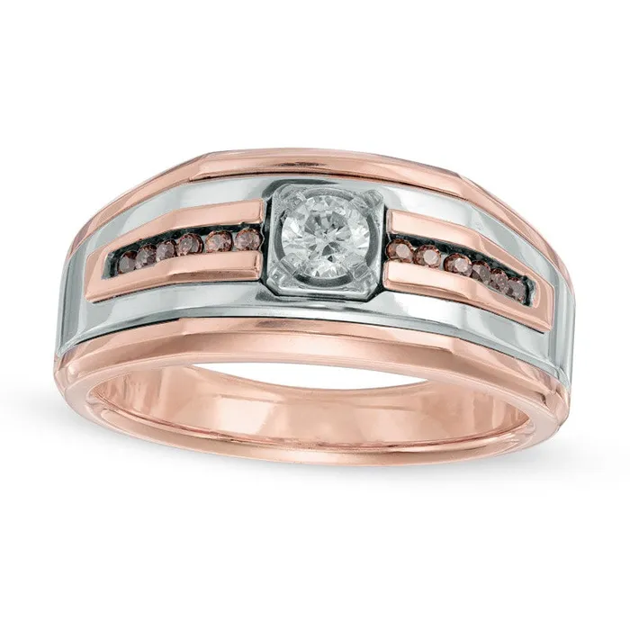Mens 050 CT TW Champagne and White Natural Diamond Comfort Fit Band in Solid 14K TwoTone Gold Goldia Rings Mens 050 CT TW Champagne and White Natural Diamond Comfort Fit Band in Solid 14K TwoTone Gold Goldia Rings