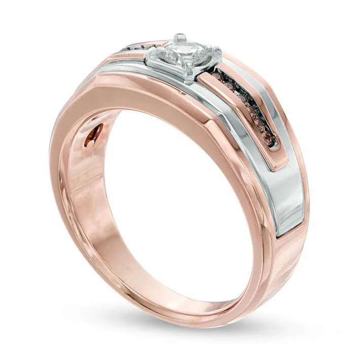 Mens 050 CT TW Champagne and White Natural Diamond Comfort Fit Band in Solid 14K TwoTone Gold Goldia Rings Mens 050 CT TW Champagne and White Natural Diamond Comfort Fit Band in Solid 14K TwoTone Gold Goldia Rings