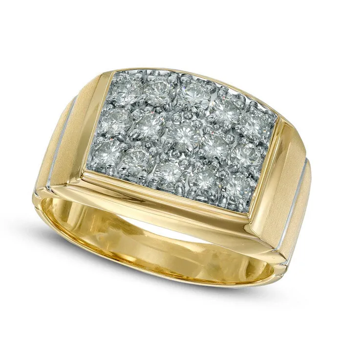 Mens 10 CT TW Natural Diamond Square Composite Ring in Solid 10K Yellow Gold Goldia Rings Mens 10 CT TW Natural Diamond Square Composite Ring in Solid 10K Yellow Gold Goldia Rings
