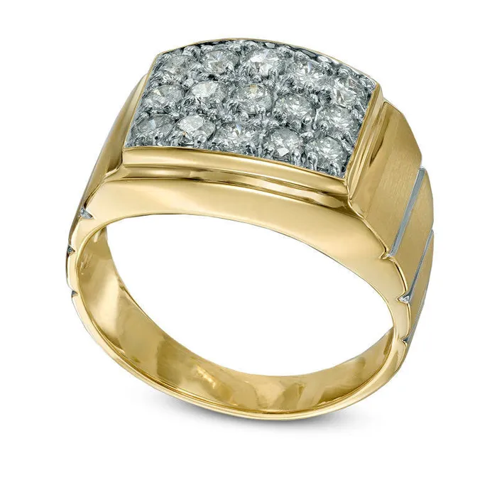 Mens 10 CT TW Natural Diamond Square Composite Ring in Solid 10K Yellow Gold Goldia Rings Mens 10 CT TW Natural Diamond Square Composite Ring in Solid 10K Yellow Gold Goldia Rings