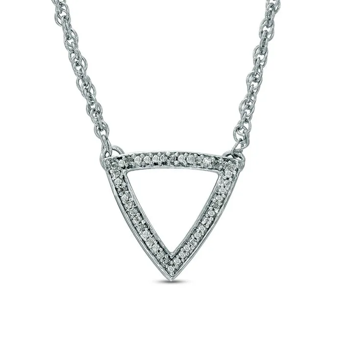 Natural Diamond Accent Outline Triangle Necklace in Sterling Silver 17 Goldia Necklaces Natural Diamond Accent Outline Triangle Necklace in Sterling Silver 17 Goldia Necklaces