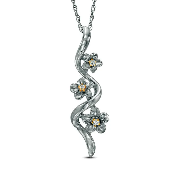 Natural Diamond Accent Triple Pinwheel Flower Drop Pendant in Sterling Silver and 10K Yellow Gold Goldia Earrings Natural Diamond Accent Triple Pinwheel Flower Drop Pendant in Sterling Silver and 10K Yellow Gold Goldia Earrings