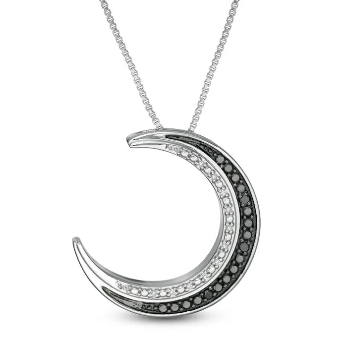 Necklaces 005 CT TW Enhanced Black and White Natural Diamond Crescent Moon Pendant in Sterling Silver and Black Rhodium Goldia Necklaces 005 CT TW Enhanced Black and White Natural Diamond Crescent Moon Pendant in Sterling Silver and Black Rhodium Goldia