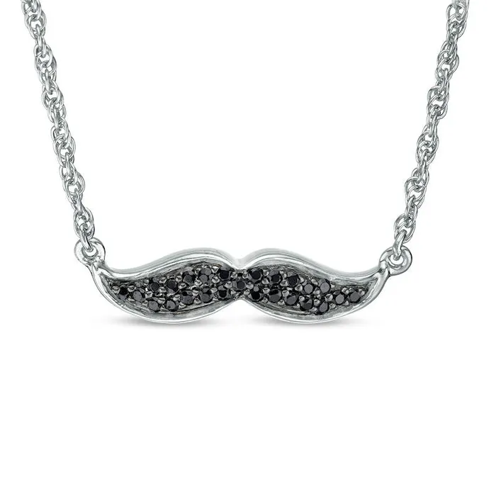 Necklaces 01 CT TW Enhanced Black Natural Diamond Mustache Necklace in 10K White Gold Goldia Necklaces 01 CT TW Enhanced Black Natural Diamond Mustache Necklace in 10K White Gold Goldia