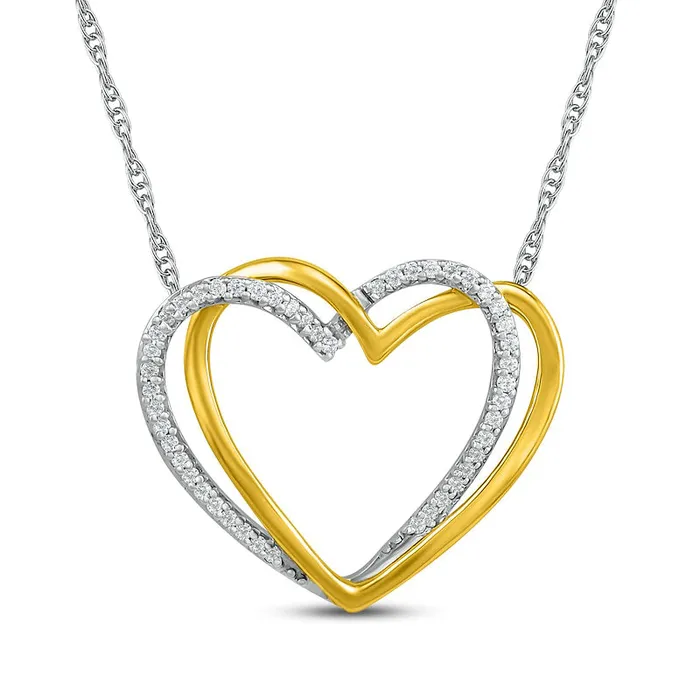 Necklaces 013 CT TW Natural Diamond Interlocking Hearts Necklace in Sterling Silver and 10K Yellow Gold Goldia Necklaces 013 CT TW Natural Diamond Interlocking Hearts Necklace in Sterling Silver and 10K Yellow Gold Goldia