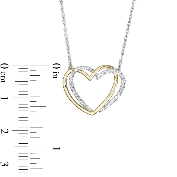 Necklaces 013 CT TW Natural Diamond Interlocking Hearts Necklace in Sterling Silver and 10K Yellow Gold Goldia Necklaces 013 CT TW Natural Diamond Interlocking Hearts Necklace in Sterling Silver and 10K Yellow Gold Goldia