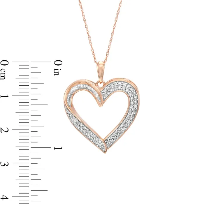 Necklaces 05 CT TW Baguette and Round Natural Diamond Heart Pendant in 10K Rose Gold Goldia Necklaces 05 CT TW Baguette and Round Natural Diamond Heart Pendant in 10K Rose Gold Goldia