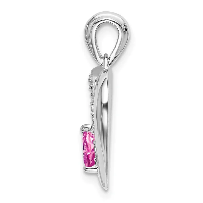 Necklaces 14k White Gold Created Pink Sapphire and Real Diamond Heart Pendant Goldia
