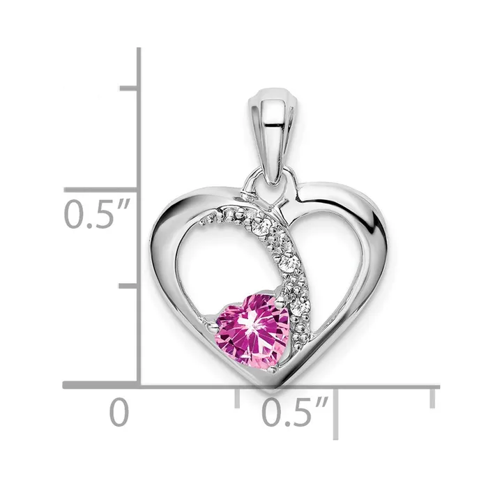 Necklaces 14k White Gold Created Pink Sapphire and Real Diamond Heart Pendant Goldia