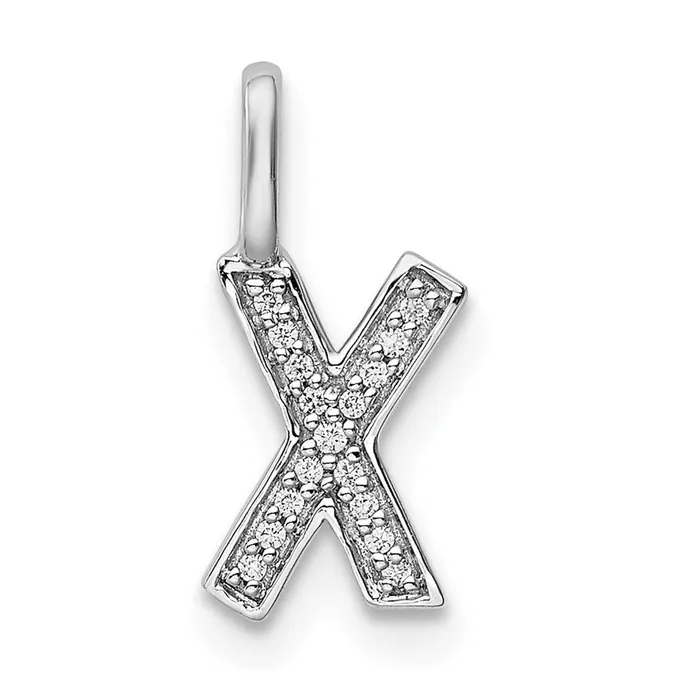 Necklaces 14K White Gold Real Diamond Letter X Initial Pendant Goldia